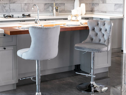 Swivel Barstools Adjusatble Seat Height From 25-33", Modern Upholstered Base Bar Stools With Backs Comfortable Tufted For Home Pub And Kitchen Island (Set of 2)