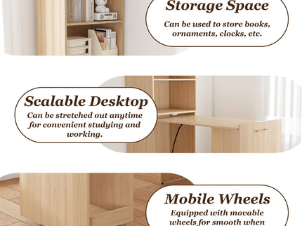 Stretchable Office Desk With Storage Shelves And Mobile Wheels