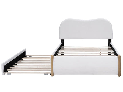 Upholstered Platform Bed With Wood Supporting Feet And Trundle