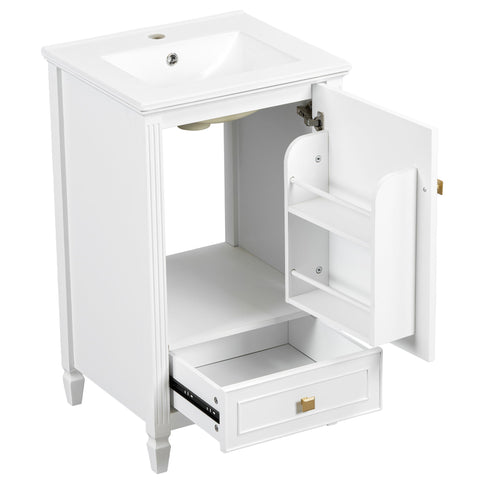 Freestanding Bathroom Vanity With Sink, Soft Closing Door, Drawer Storage - White