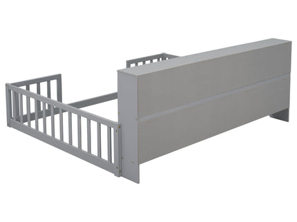 Floor Bed With Side Bookcase, Shelves, Guardrails