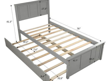 Platform Bed With Twin Trundle And Frame, Twin Size - Gray