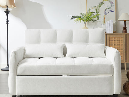Loveseat Sofa Pull-Out Bed With Adjustable Backrest, 3 USB Ports And 2 Lumbar Pillows For Living Room