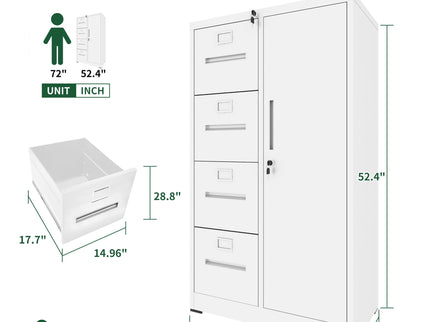 Metal Storage Vertical Filing Cabinet With Lock, 4 Drawers, 1 Door, Steel Construction, School / Office Use
