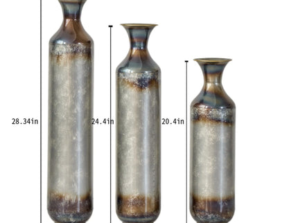 Modern Droplet Shaped Floor Vase Set, Glazed Metal Decorative Vases 3 Piece Home Accent For Living Room - Gold / White