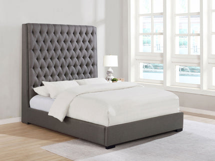 California King Upholstered Panel Bed With Tufted Headboard - Gray