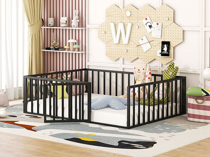 Metal Floor Bed Frame With Fence And Door
