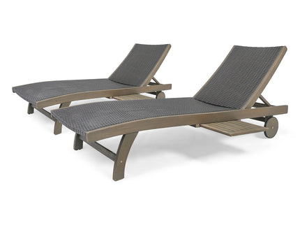 Outdoor Chaise Lounge With Pull Out Tray And Wicker Seat - Gray