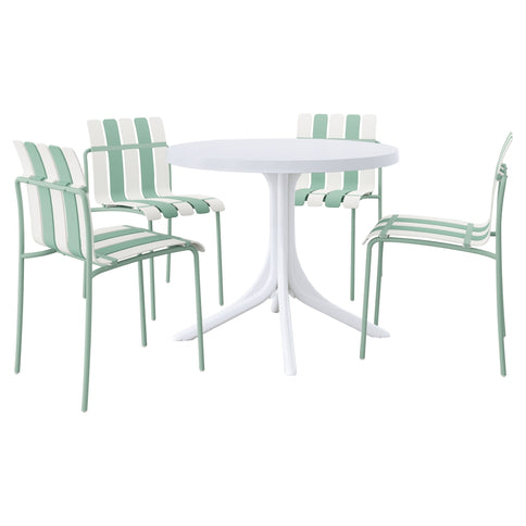 4 Piece Set Of Color Block Designed Single Chairs & Round Table - Cream White / Haze Green / White