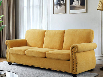 Soft Sofa, Upholstered 3 Seater Couch With High Density Foam, Loose Back Cushions And Turned Legs
