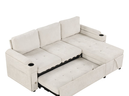 Convertible L Shaped Sofa Couch With Storage, Cup Holders, USB Ports