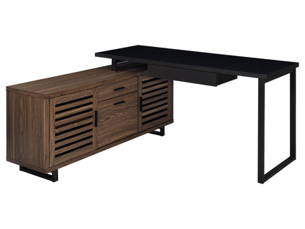 Rodger - L Shape Office Desk With Storage, Workstation For Home Or Office - Walnut