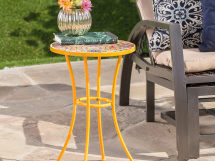 Outdoor Side Table With Tile Mosaic Table Top - Yellow