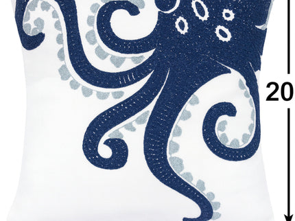 Octopus Patterned Pillow Cover With Matching Back - White