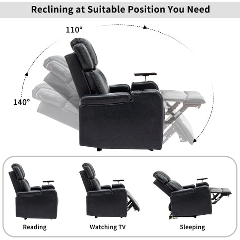 Power Recliner Theater Chair With Cooling Cup Holder, tooth Speaker, LED Lights, USB Ports