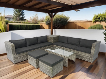 8 Piece Patio Sectional Wicker Rattan Outdoor Furniture Sof Set With One Storage Box Under Seat And Cushion Box - Gray / Black