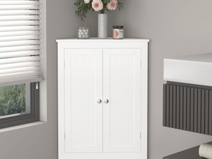 Corner Cabinet With 2 Doors And Adjustable Shelves, Freestanding Narrow Storage Organizer For Bathroom - White