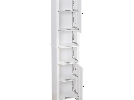 Wooden Bathroom Floor Storage Cabinet With 2 Doors And 6 Shelves - White