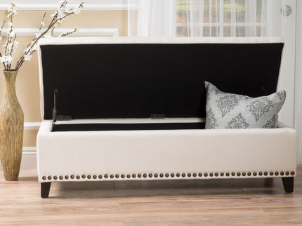 Upholstered Storage Ottoman With Nailhead Trim - Beige