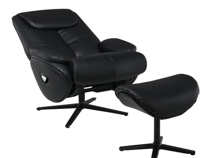 Labotina - Top Grain Leather Accent Chair With Swivel & Ottoman - Black
