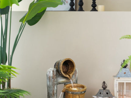 Decorative 3 Tier Bucket Fountain With Lights And Pump - Brown