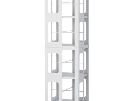 4 Tier All Steel Rotating Bookshelf With 360° Wheels, Large Size Sturdy & Spacious Book Rack, New Style Bookshelf - White