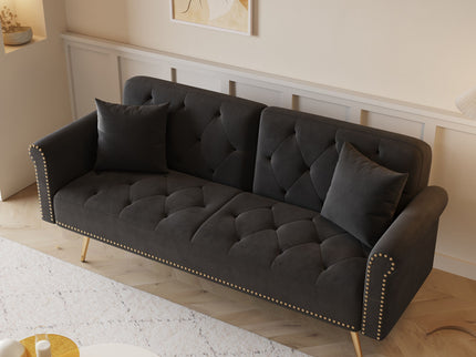 Luxurious Sofa Bed With Nail Head Trim And Matching Pillow