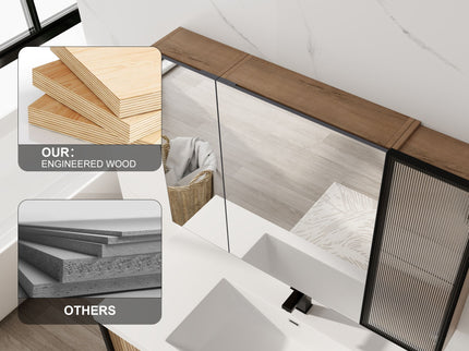 Wall Mounted Bathroom Mirror Cabinet With Soft Close Door, Adjustable Shelves - Imitative Oak