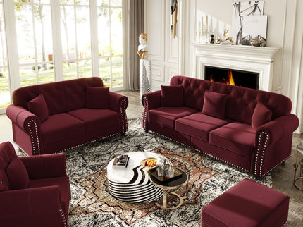 Upholstered Sofa Set With Nailhead Trim And Rolled Armrests, Includes Pillows