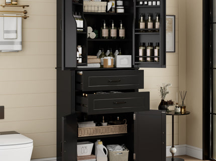 Multi Functional Storage Cabinet With Adjustable Shelves, 2 Drawers, Door Shelves