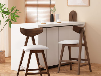 Mid Century Modern Counter Stool With V Shape Frame And Upholstered Seating