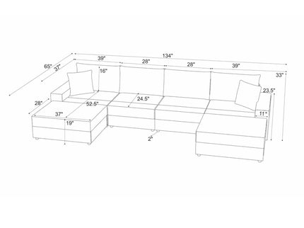 Sectional Sofa With 2 Ottomans And Toss Pillows