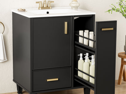 Bathroom Vanity With Sink, Deep Drawer And Pull Out Basket, Rectangular Design - Black