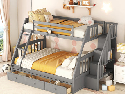 Bunk Bed With Drawers, Ladder And Storage Staircase