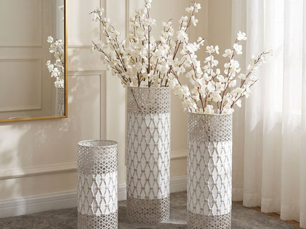 Tall Floor Vase Decorative Vase, Home Accent Decor (Set of 3) - White / Gold