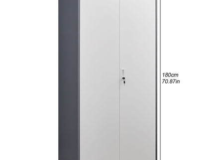 Wardrobe With Hanging Rod And Compartments, Lockable Closet With Locks & Keys For Bedroom - Gray