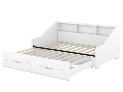 Daybed Frame With Storage Bookcases, 2 Drawers, Charging Station