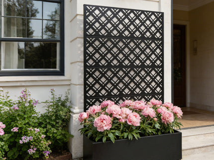 Rhombus Planter Raised Garden Bed With Trellis For Climbing Plants - Black