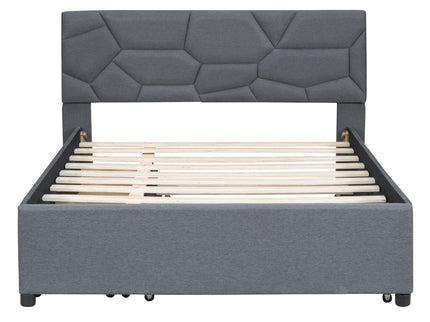 Upholstered Platform Bed With Brick Pattern Headboard And Twin Long Size Trundle