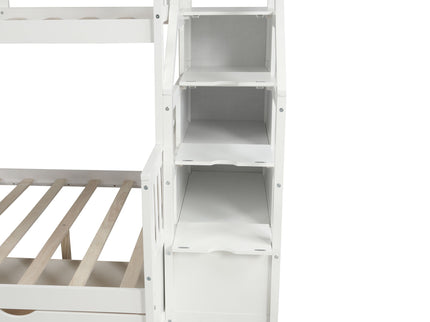 Bunk Bed With Storage Staircase, Slide, Desk, Drawers, And Shelves