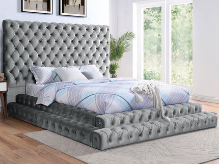 Tufted Oversized Headboard Platform Bed With Fully Upholstered Frame