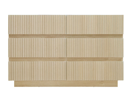Fluted 6 Drawers Dresser, Double Dresser Chest Of Drawers, Modern Chest Of Drawers With LED, Drawer Organizer For Bedroom, Living Room, Hallway - Natural
