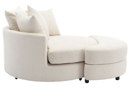 360° Swivel Accent Barrel Chair With Storage Ottoman & 4 Pillows, Modern Leisure Chair Round Accent For Living Room