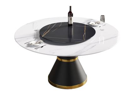 Modern Artificial Stone Round Carbon Steel Base Dining Table, Artificial Stone Turntable