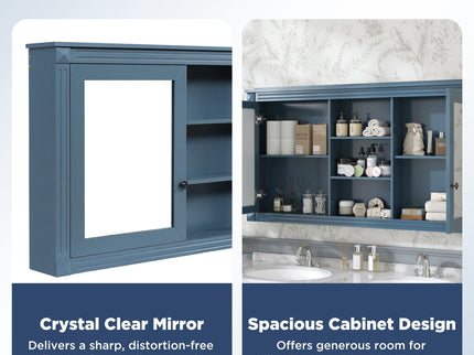 Modern Wall-Mount 2 In 1 Mirror Cabinet With Adjustable Shelves, Soft-Closing Hinges