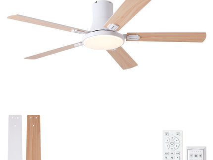 Flush Mount Ceiling Fans With LED Light And Remote Control, 5 Blades