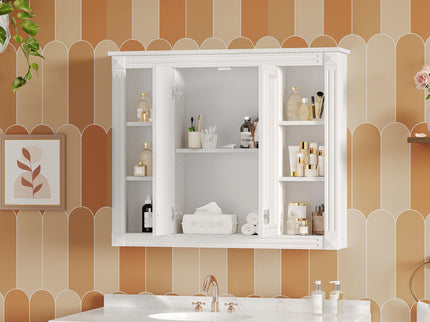 Wall-Mounted Medicine Cabinet With Adjustable Shelf, Soft-Closing Hinges - White