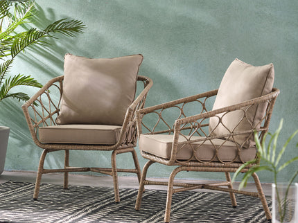 Bruce - Outdoor Club Chair Set With Water Resistant Cushions Rattan And Iron - Brown