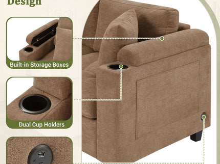 U Shaped Sectional Sofa, Corner Living Room Couch With Built In Cup Holders, Storage, USB Ports