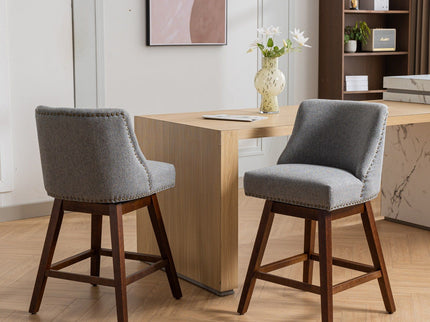 Counter Height Swivel Barstools, 26'' H Seat Height Upholstered Bar Stools (Set of 2), Fabric